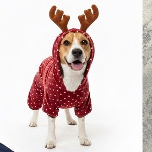 NWT LuvGear Red Polka Dot Reindeer Fleece Dog Pajamas Holiday Christmas Sz M